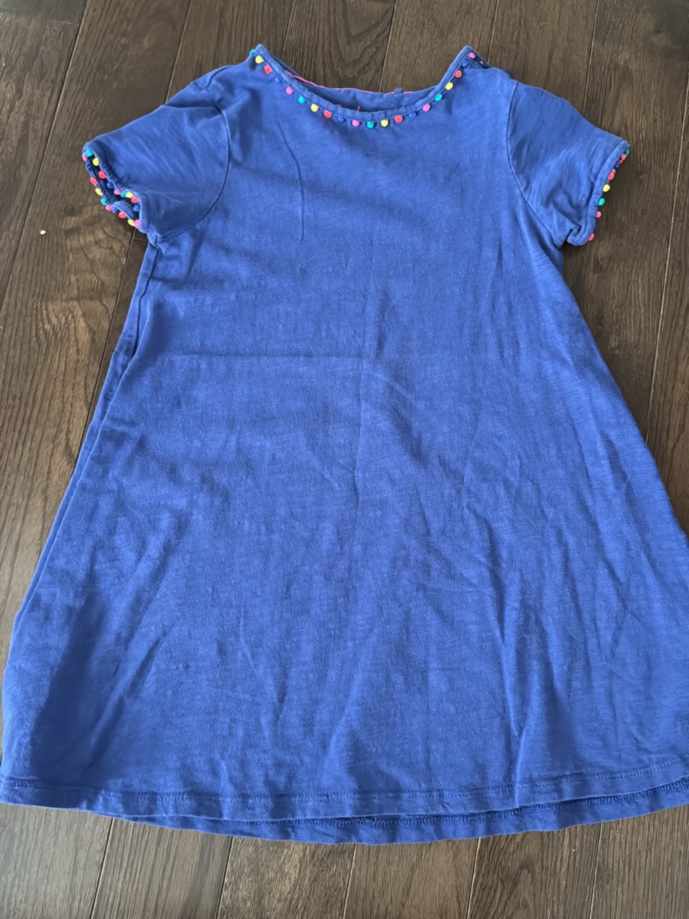 Mini Boden Girls' Blue Short-Sleeve Pom Trim Dress